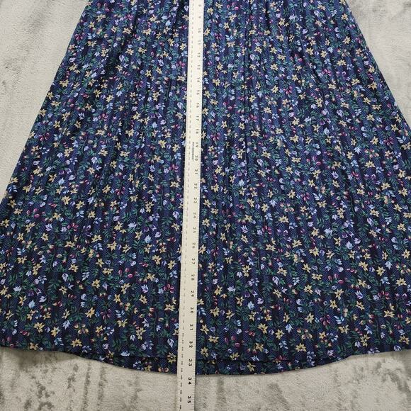 Vintage 80s Lucia Midi Skirt Size 12 Blue Floral Pleated Rayon Cottagecore - Picture 7 of 8